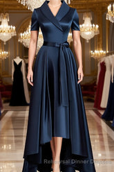 A-Line/Princess V-neck Asymmetrical Satin Mother of the Bride Dresses With Belt/Sash